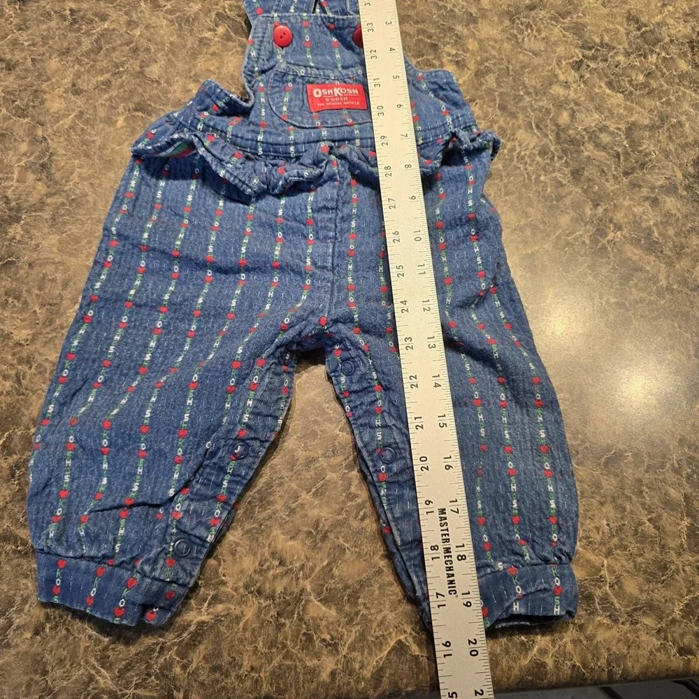RARE OshKosh B'Gosh‎ Vintage Logo Ruffle Spell Out Heart Overalls Size 6M/9M